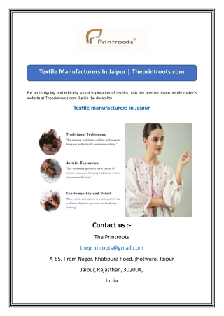 Textile Manufacturers In Jaipur  Theprintroots