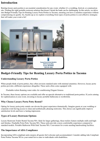 “Budget-Friendly Tips for Renting Luxury Porta Potties in Tacoma”
