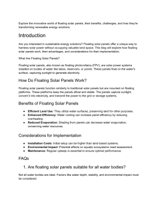 Floating Solar Panels: Revolutionizing Renewable Energy