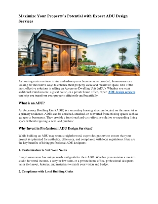 Maximize Your Property’s Potential with Expert ADU Design Services
