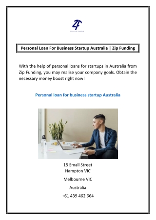 Personal Loan For Business Startup Australia | Zip Funding