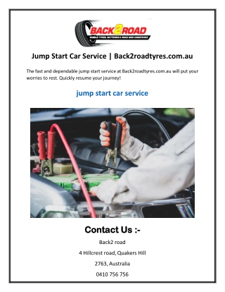 Jump Start Car Service  Back2roadtyres.com.au