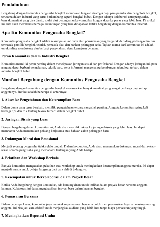 “Manfaat Bergabung dengan Komunitas Pengusaha Bengkel”