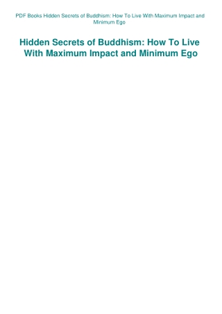 PDF Books Hidden Secrets of Buddhism How To Live With Maximum Impact and Minimum Ego