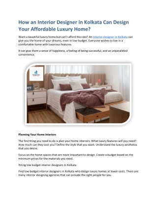 How an Interior Designer in Kolkata Can Design Your Affordable Luxury Home