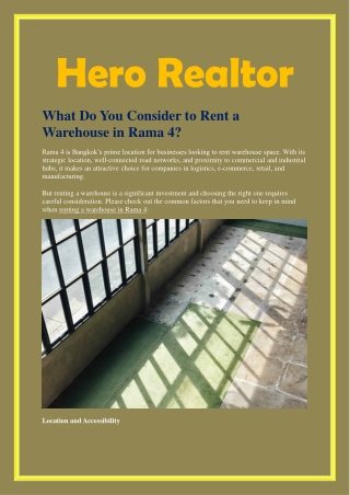 What Do You Consider to Rent a Warehouse in Rama 4