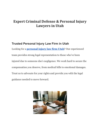 Expert Criminal Defense & Personal Injury Lawyers in Utah