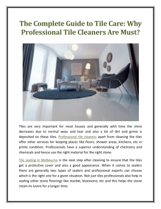 The Complete Guide to Tile Care Why Professional Tile Cleaners Are Must