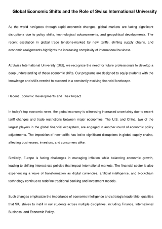 Global Economic Shifts and the Role of Swiss International University in Prepari