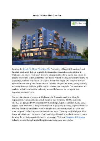 Ready To Move Flats Near Me | Omkaara Life spaces