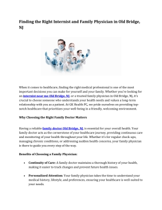 Finding the Right Internist and Family Physician in Old Bridge, NJ