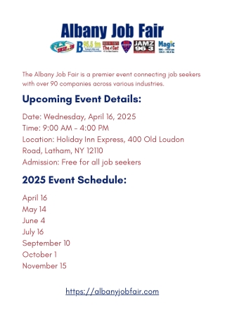 The Albany Job Fair Schedule of 2025 with new opportunities.