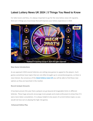 UK Lottery Updates 2024: 5 Key Highlights You Should Know