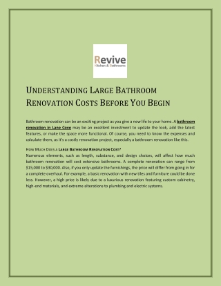 UNDERSTANDING LARGE BATHROOM RENOVATION COSTS BEFORE YOU BEGIN
