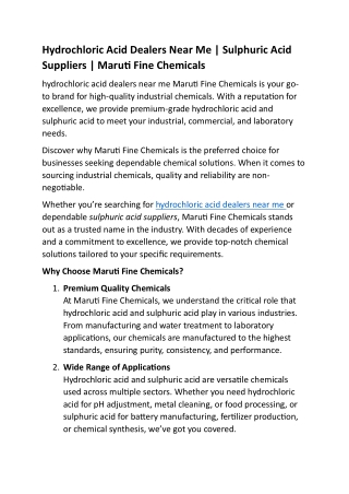 Hydrochloric Acid Dealers Near Me by Maruti Fine Chemicals