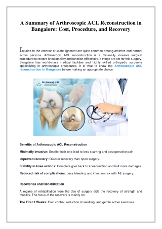 a summary of arthroscopic acl reconstruction