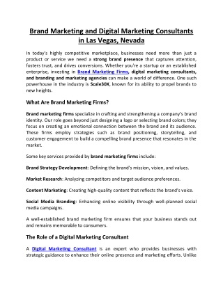 Brand Marketing and Digital Marketing Consultants in Las Vegas, Nevada