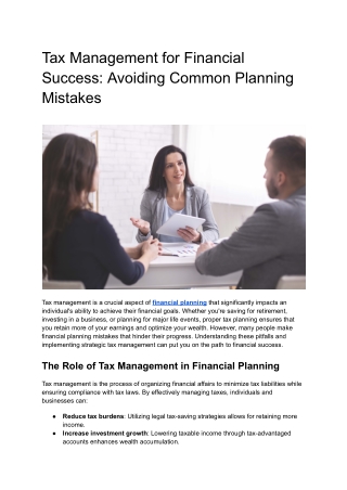 Tax Management for Financial Success_ Avoiding Common Planning Mistakes