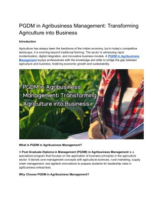 PGDM in Agribusiness Management_ Transforming Agriculture into Business
