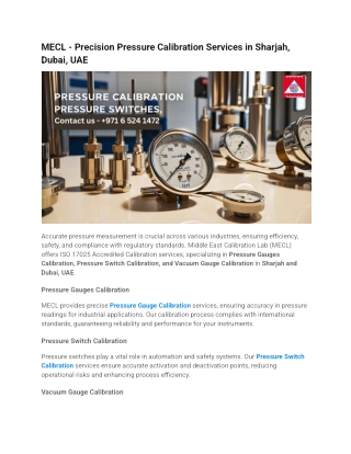MECL - Precision Pressure Calibration Services in Sharjah, Dubai, UAE