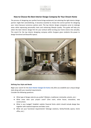 How to Choose the Best Interior Design Company for Your Dream Home