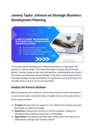 Strategic Business Development: Insights from Jeremy Taylor Johnson