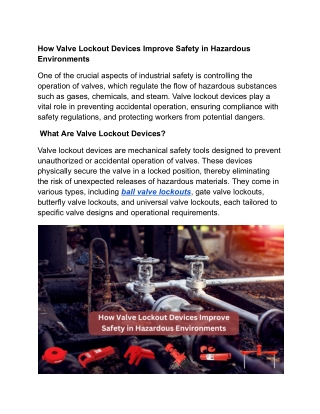 How Valve Lockout Devices Improve Safety in Hazardous Environments