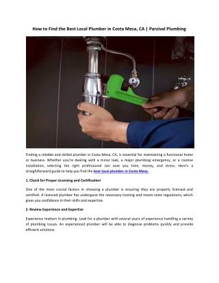 How to Find the Best Local Plumber in Costa Mesa