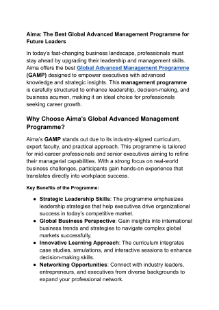 AIMA Professional Development | Enhancing Management Skills & Competencies