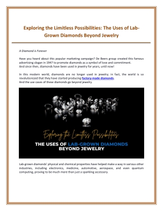Exploring the Limitless Possibilities - The Uses of Lab-Grown Diamonds Beyond Jewelry