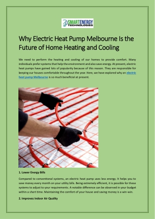 Why Electric Heat Pump Melbourne Is the Future of Home Heating and Cooling
