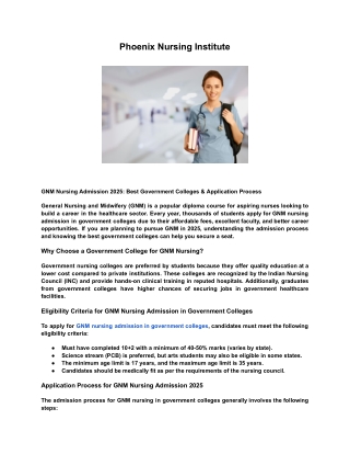 GNM Nursing Admission 2025: Best Government Colleges & Application Process