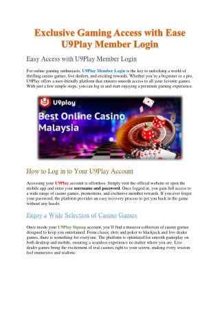 Exclusive Gaming Access with Ease U9Play Member Login