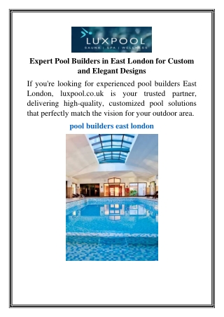 Expert Pool Builders in East London for Custom and Elegant Designs