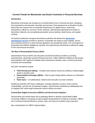 Current Trends for Blockchain and Smart Contracts in Financial Services