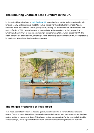 The Enduring Charm of Teak Furniture in the UK