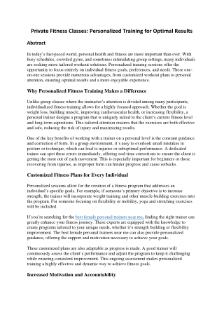 private fitness classes personalized training