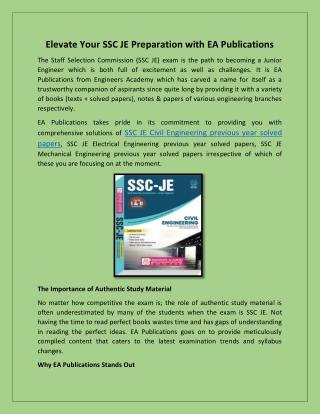 Elevate Your SSC JE Preparation with EA Publications