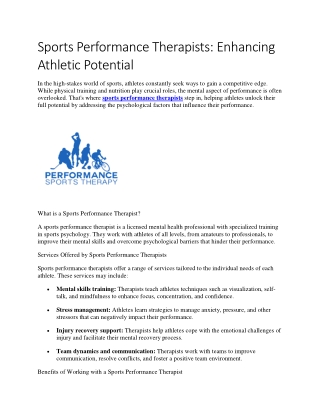 Sports Performance Therapists