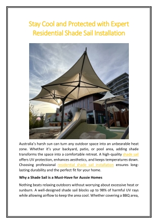 Stay Cool and Protected with Expert Residential Shade Sail Installation