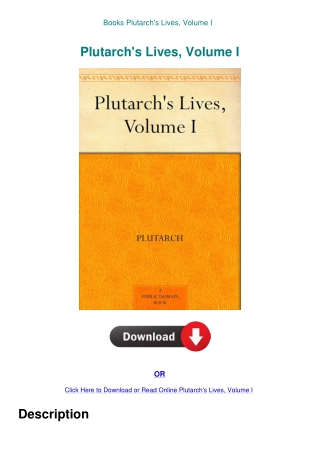 Books Plutarch's Lives  Volume I