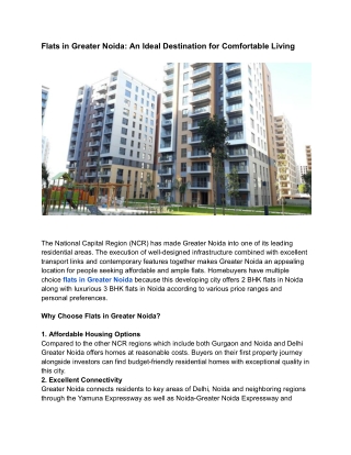 Flats in Greater Noida: An Ideal Destination for Comfortable Living