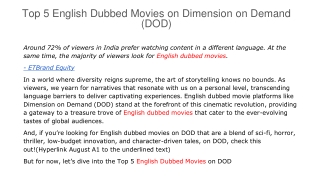 Top 5 English Dubbed Movies on Dimension on Demand (DOD)