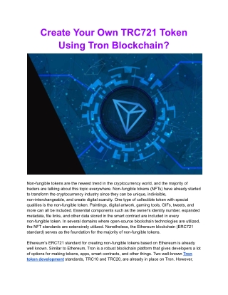 create your own trc721 token using tron blockchain