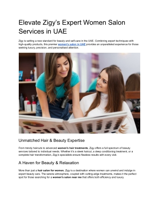 Elevating Zigy’s Expert Women Salon Services in UAE