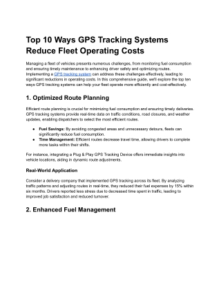 Top 10 Ways GPS Tracking Systems Reduce Fleet Operating Costs