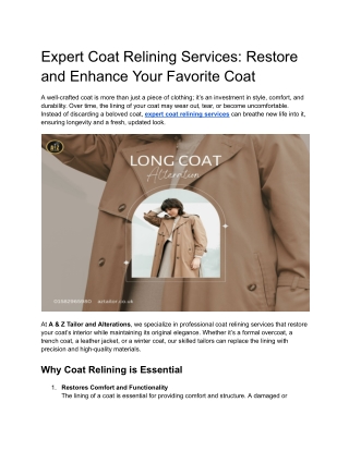 Expert Coat Relining Services-Restore and Enhance Your Favorite Coat