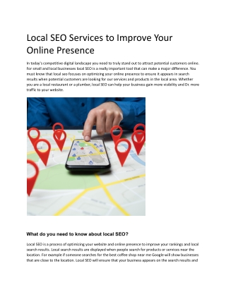 Local SEO Services to Improve Your Online Presence