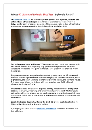 Private 4D Ultrasound & Gender Blood Test -Before the Stork 4D