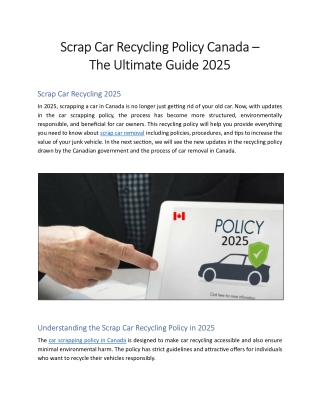 Scrap Car Recycling Policy Canada – The Ultimate Guide 2025